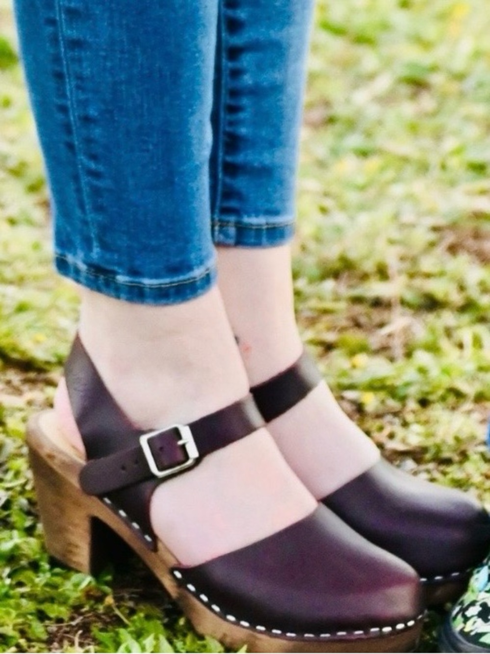 Lotta From Stockholm Leather Clog Heels with Buckle in Aubergine
